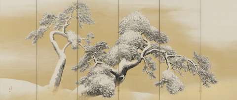雪松図屏風（左隻）