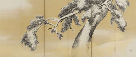 雪松図屏風（右隻）
