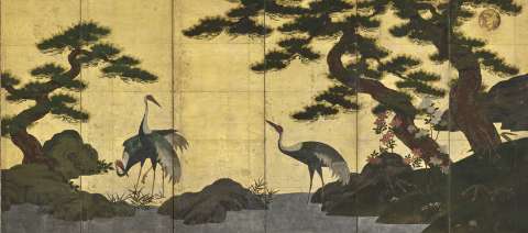 日月松鶴図屏風（右隻）